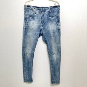 G-Star Raw D-Staq 3D Super Slim Jeans 33x34 Light Wash Distressed Stretch Denim